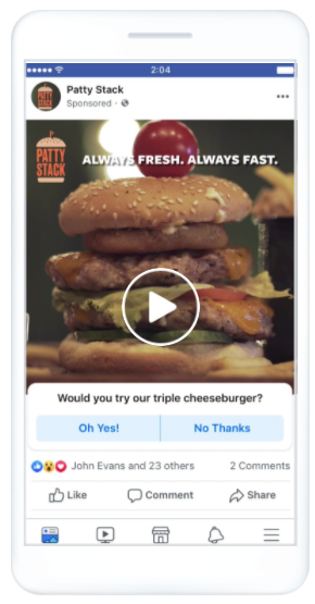 Screenshot of a Facebook video poll ad.