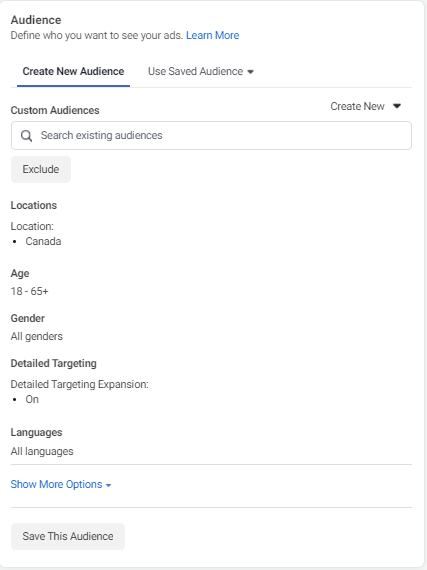 Setting up audience targeting in Facebook Ads Manager