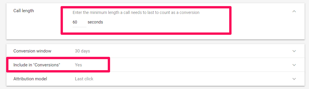 modifying call length for adwords tracking