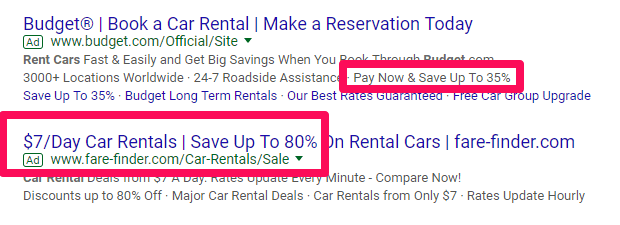 paid results for budget rental car search