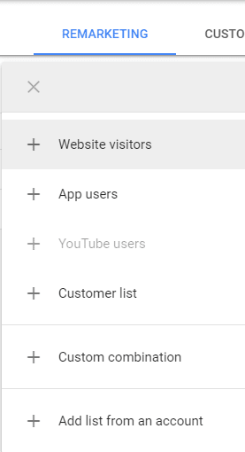 remarketing list options for adwords