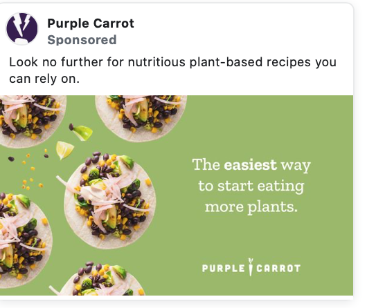 Purple carrot ad showing A/B testing copy 