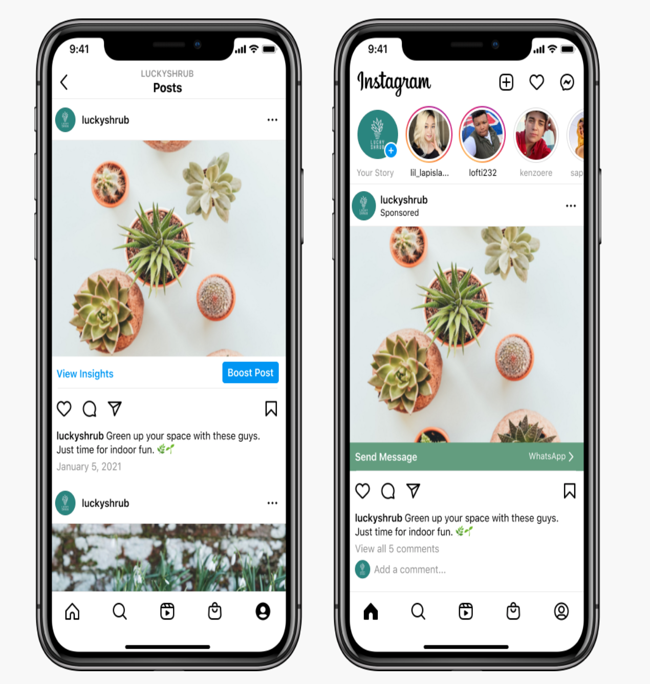 Instagram WhatsApp boosted post 