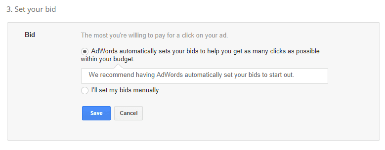 setting automatic bidding on adwords