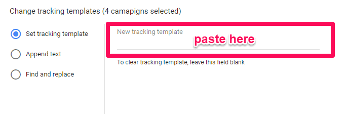 setting tracking template for adwords campaign