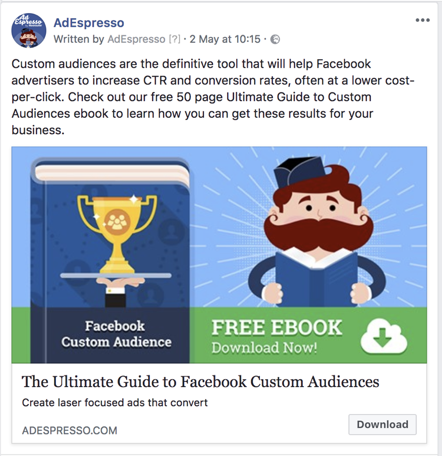 facebook ad copy length - adespresso experiment text example 5