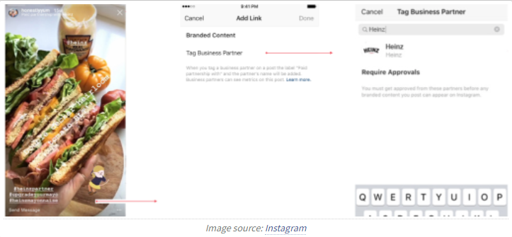Tagging a business partner in an Instagram story